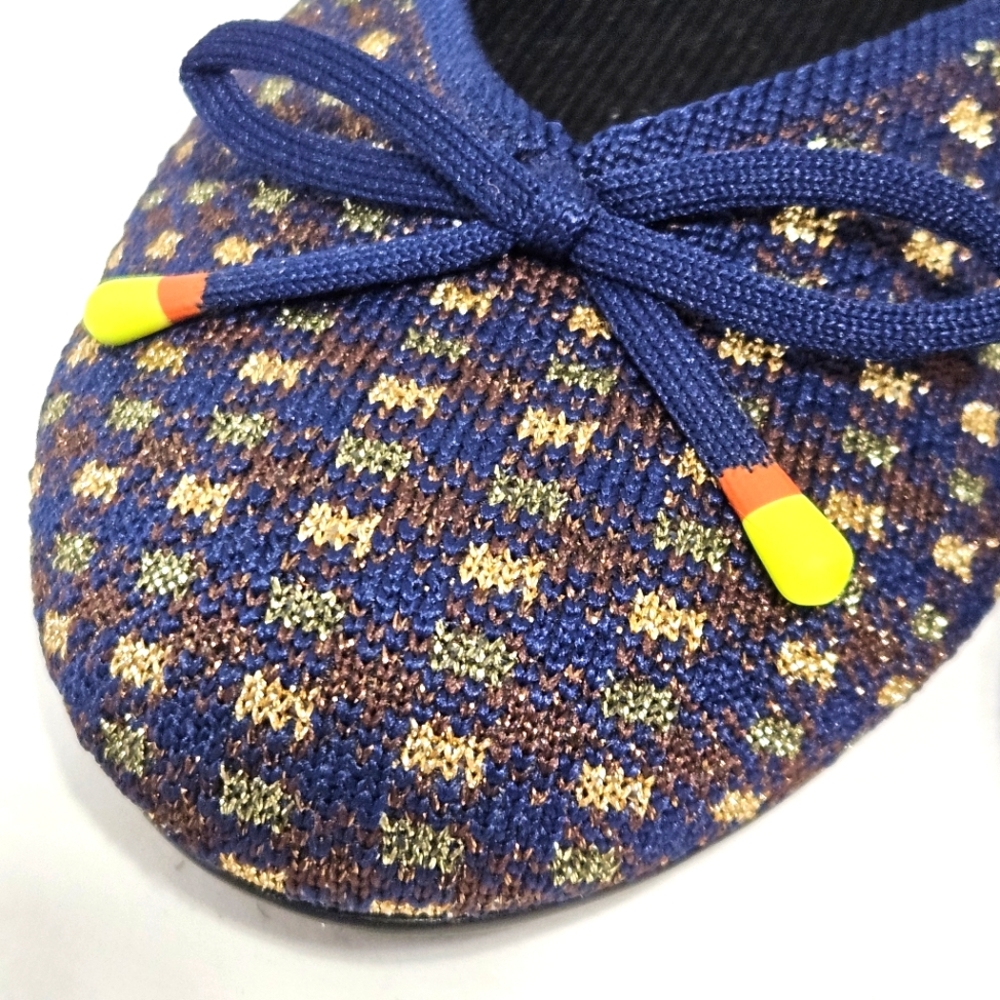 Rothy's The Bow Flat Evening Metallic Women's Sz 7.5 Ballet Plaid Navy Gold - Picture 4 of 12